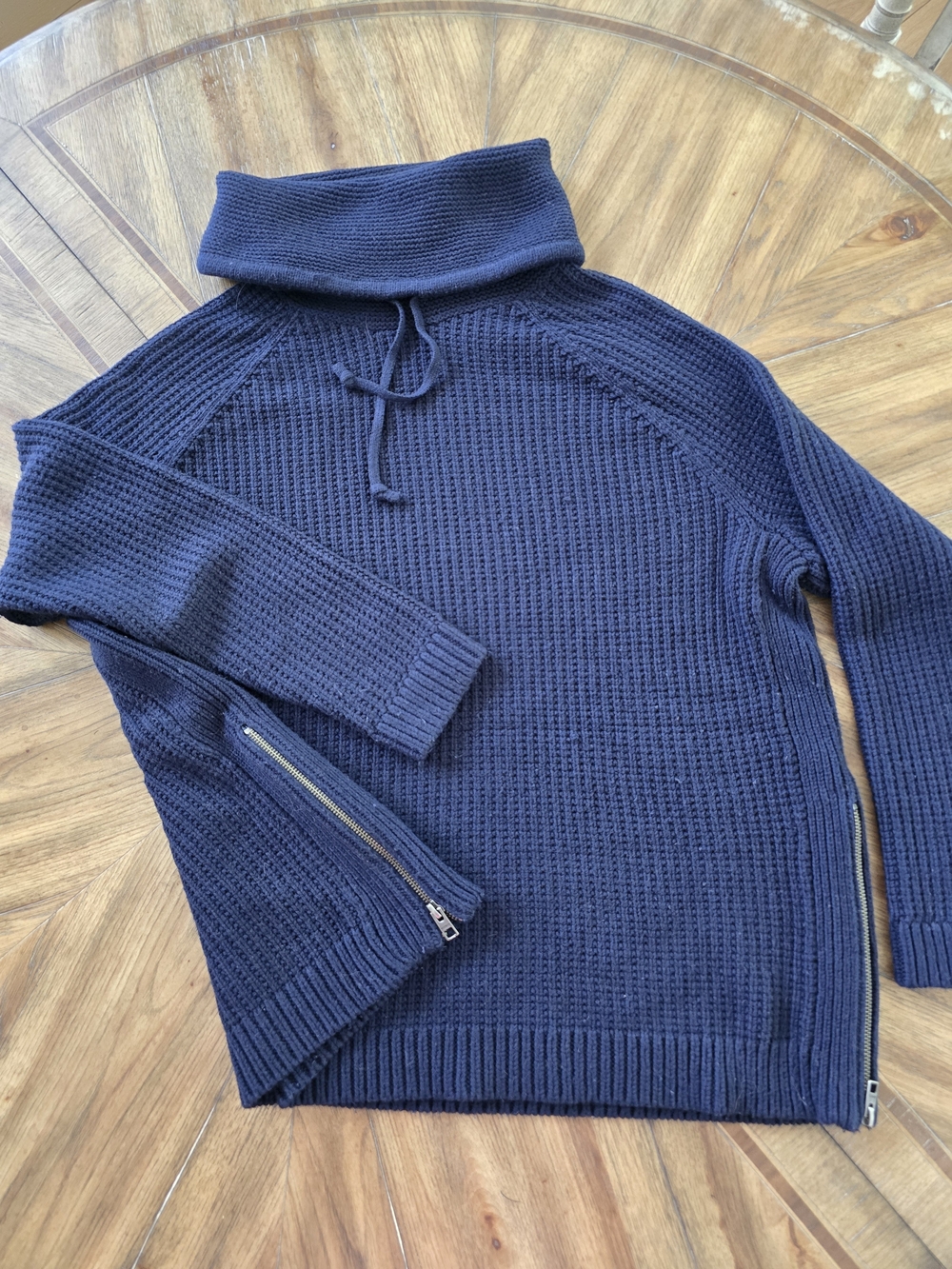 Athleta Merino Mix Navy Knit Turtleneck Sweater with Side Zip, SizeXL